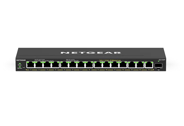 Netgear GS316EPP 16-Port Gigabit PoE+ Easy Smart Managed Switch, 231W PoE Budget, SFP, Fanless