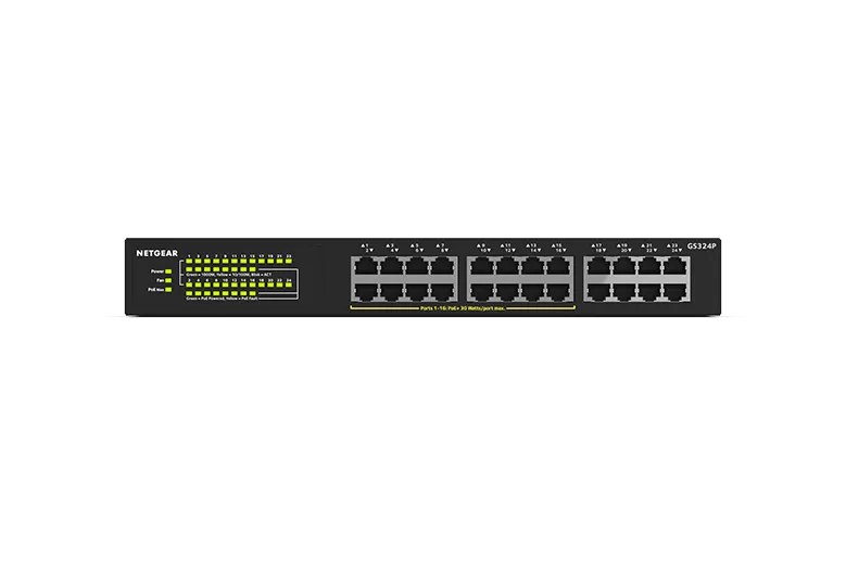 Netgear GS324P 24-Port Gigabit Unmanaged Essentials Switch with 16 PoE+ Ports, 190W PoE Budget