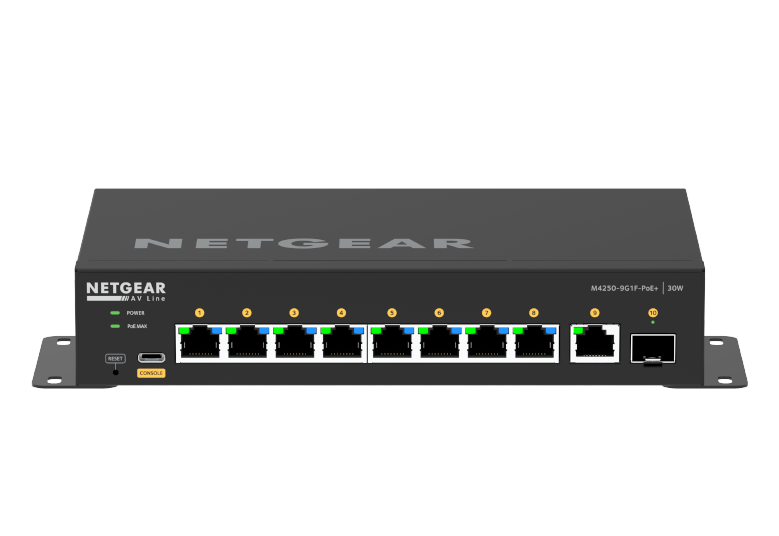Netgear GSM4210PD M4250-9G1F-PoE+ AV Line Desktop 10-Port Gigabit Managed Switch, 8 PoE+ 110W, 1 SFP, Fanless