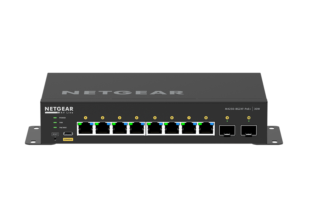Netgear GSM4210PX M4250-8G2XF-PoE+ AV Line Desktop 10-Port Managed Switch, 8 PoE+ 220W, 2 SFP+ 10G