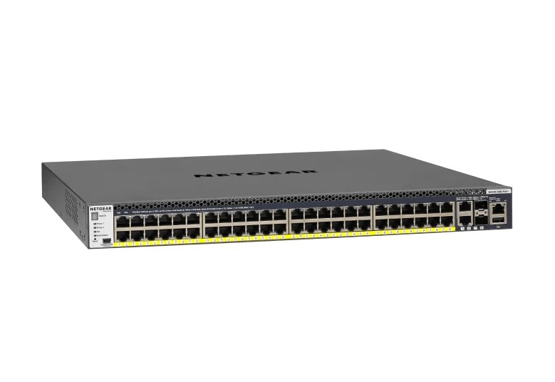 Netgear GSM4352PB M4300-52G-PoE+ 52-Port Stackable L3 Managed Switch, 48 x PoE+, 2 x 10GBASE-T, 2 x SFP+, APS1000W PSU