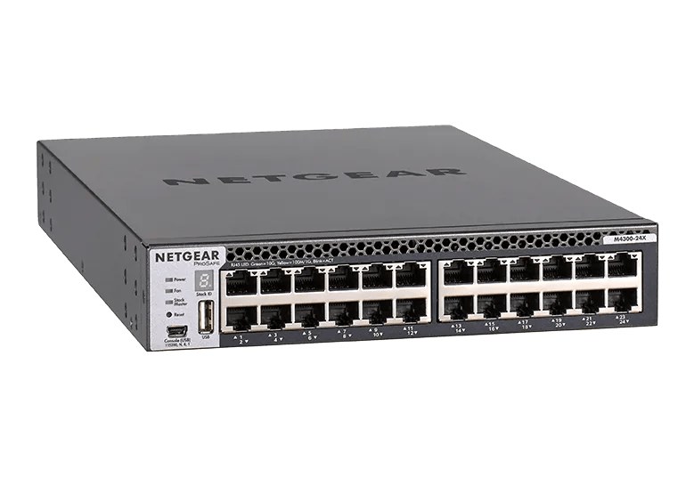 Netgear XSM4324CS M4300-24X 24-Port 10GBASE-T Stackable L3 Managed Switch, 4 x Shared SFP+, Half Width