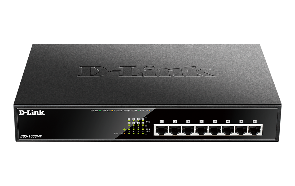 D-Link DGS-1008MP 8-Port Gigabit PoE Unmanaged Switch with 125W PoE Budget