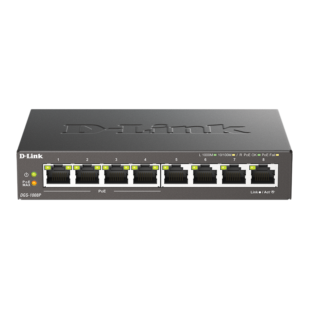D-Link DGS-1008P 8-Port Gigabit PoE+ Unmanaged Switch (Metal Housing)