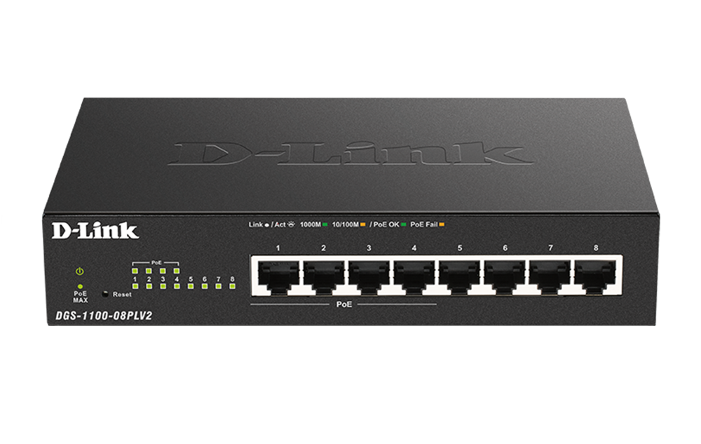 D-Link DGS-1100-08PLV2 8-Port Gigabit Smart Managed PoE Switch with 4 PoE ports (80W PoE budget)