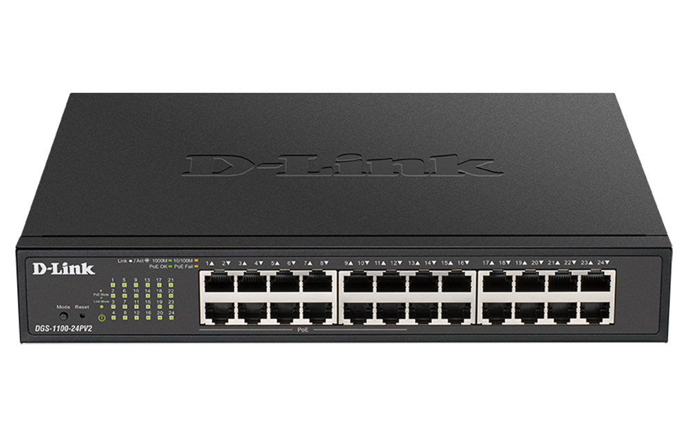 D-Link DGS-1100-24PV2 24-Port Gigabit Smart Managed PoE Switch with 12 PoE ports (100W PoE budget)