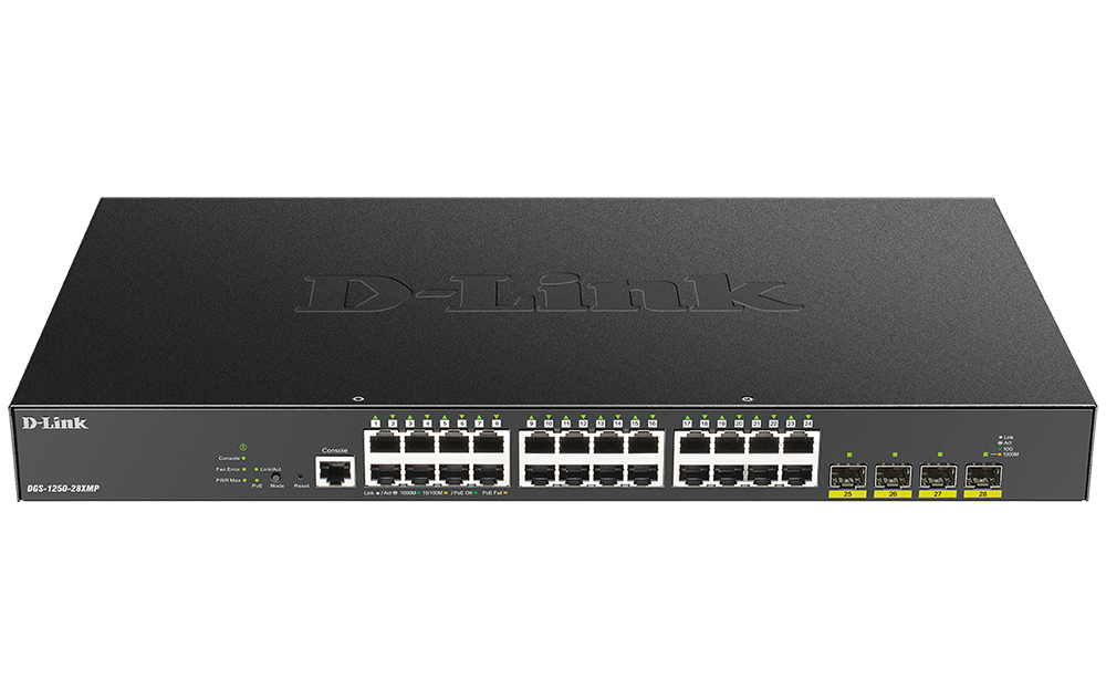 D-Link DGS-1250-28XMP 28-Port Gigabit Smart Managed PoE+ Switch with 4× 10G SFP+ Uplinks