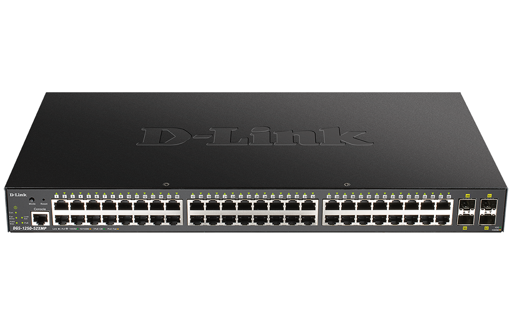 D-Link DGS-1250-52XMP 52-Port Gigabit Smart Managed PoE Switch with 48 RJ45 and 4 SFP+ 10G Ports