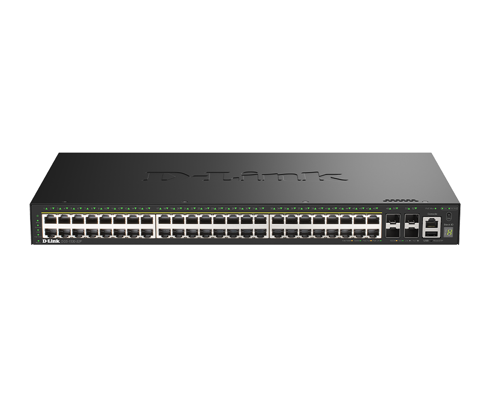 D-Link DGS-1530-52P 52-Port Gigabit Smart Managed Stackable PoE+ Switch with 48 PoE+ 1000Base-T and 4 SFP+ Ports