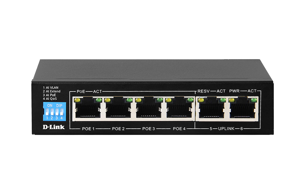 D-Link DGS-F1006P-E 6-Port Gigabit PoE Switch with 4 Long Reach PoE Ports and 2 Uplink Ports