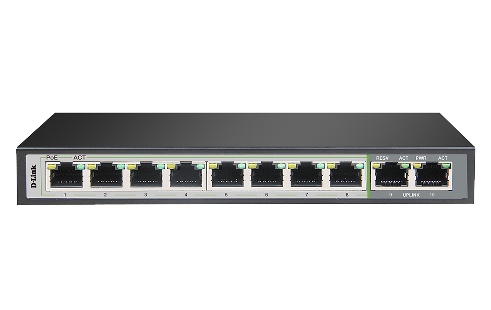 D-Link DGS-F1010P-E 10-Port Gigabit PoE Switch with 8 Long Reach PoE Ports and 2 Uplink Ports