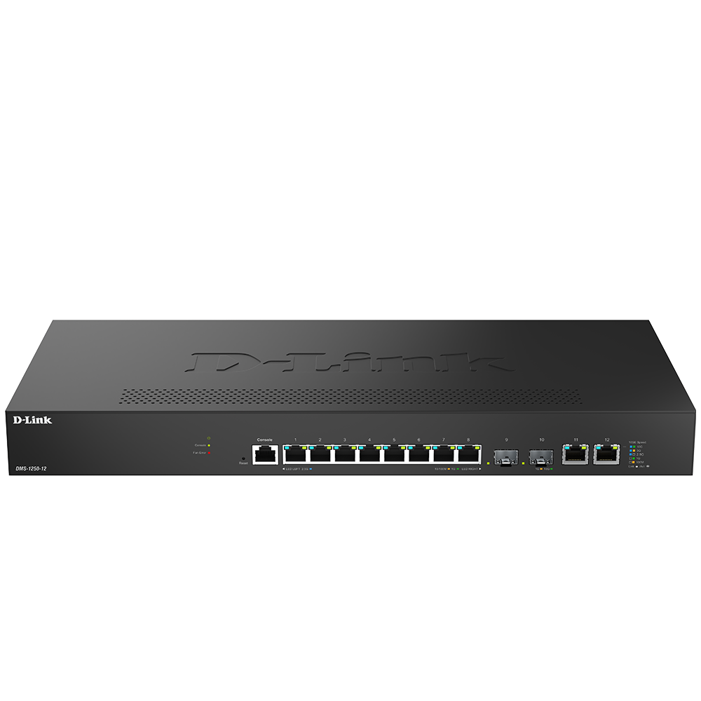 D-Link DMS-1250-12 12-Port Multi-Gigabit Smart Managed Switch with 8 2.5G ports, 2 10GBASE-T and 2 10G SFP+ ports