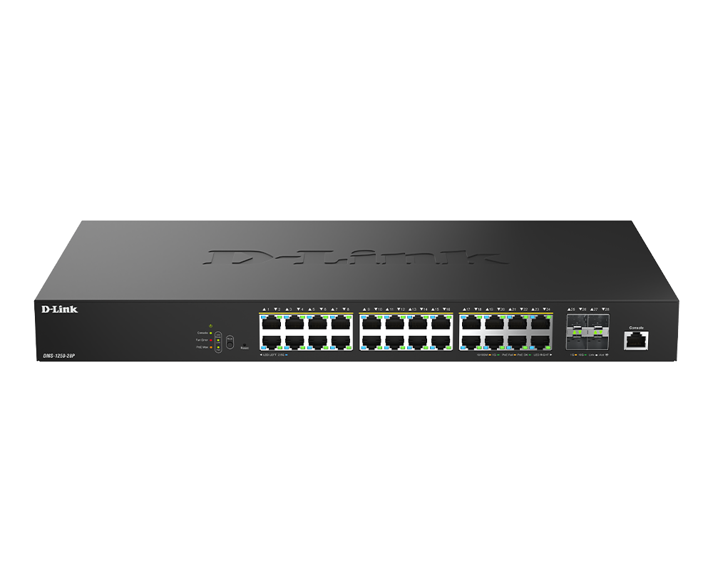 D-Link DMS-1250-28P 28-Port Multi-Gigabit Smart Managed PoE++ Switch with 24 2.5G 90W PoE++ ports and 4 10G SFP+ ports
