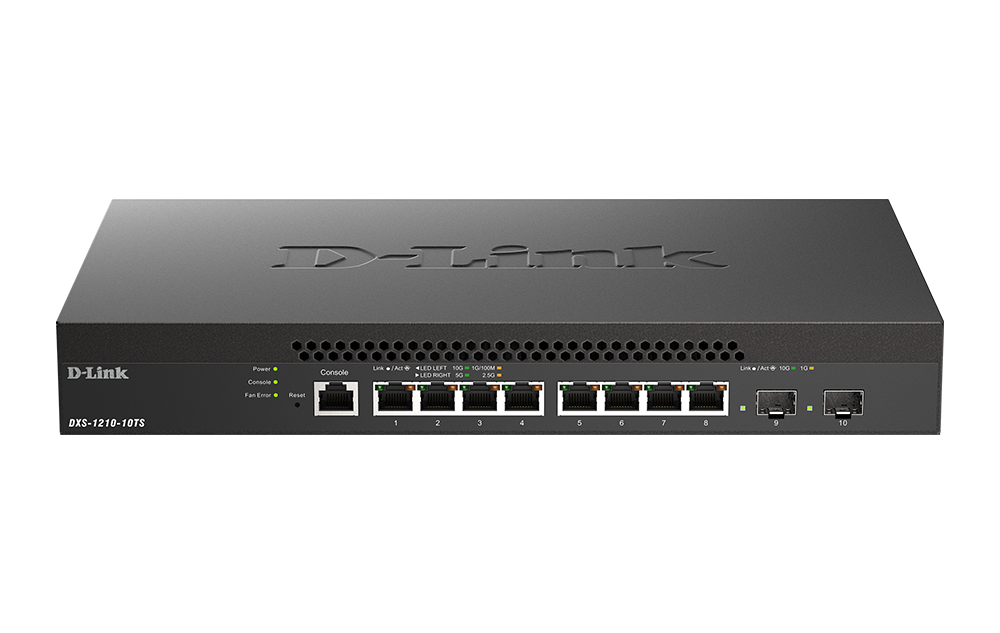 D-Link DXS-1210-10TS 10-Port 10 Gigabit Smart Managed Switch with 8 10GBase-T Ports and 2 SFP+ ports