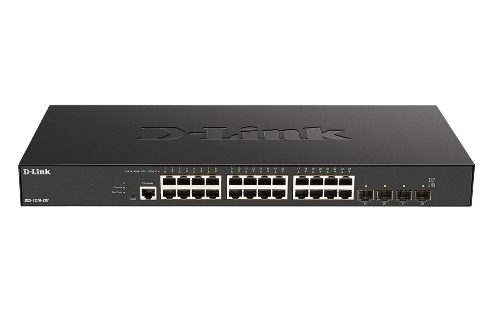 D-Link DXS-1210-28T 28-Port 10 Gigabit Smart Managed Switch with 24 10GBASE-T ports and 4 25Gbps SFP28 ports
