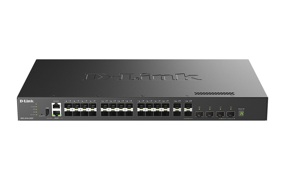 D-Link DXS-3410-32SY 32-Port 10 Gigabit Layer 3 Stackable Managed Switch with 28 10Gb SFP+ Ports and 4 10/25Gb SFP28 Ports