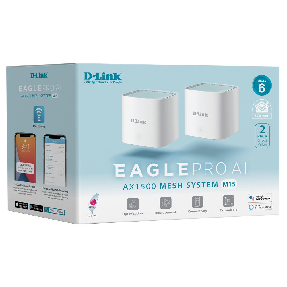 D-Link M15-2PK EAGLE PRO AI AX1500 Mesh System (2-Pack)