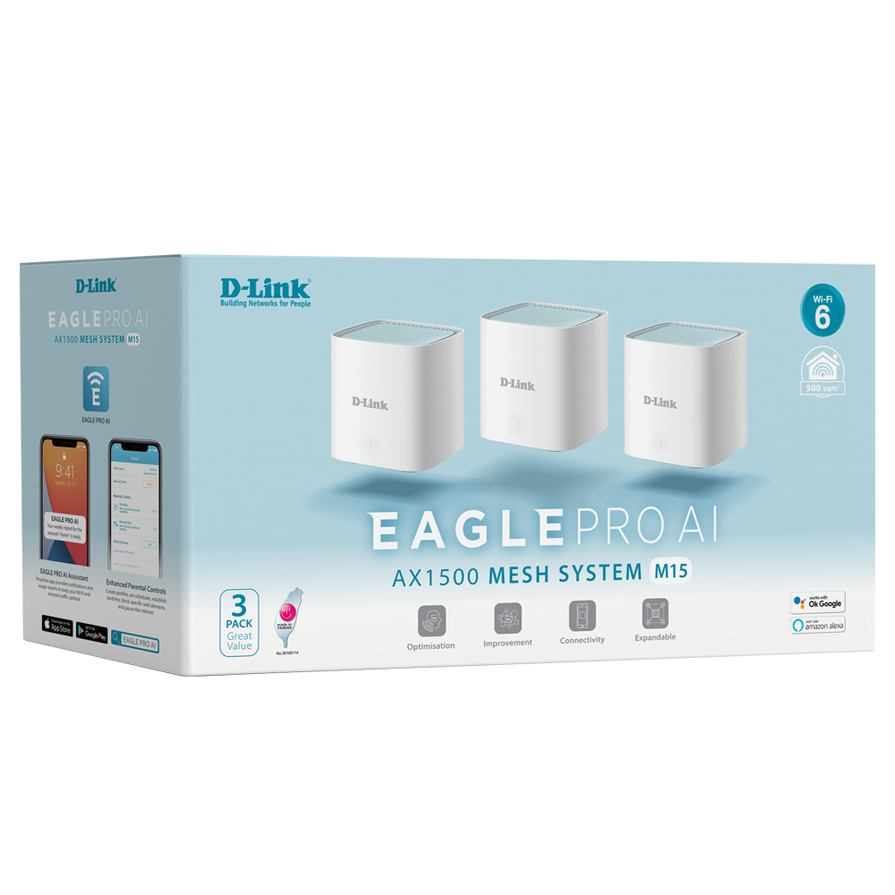 D-Link M15-3PK EAGLE PRO AI AX1500 Mesh System (3-Pack)