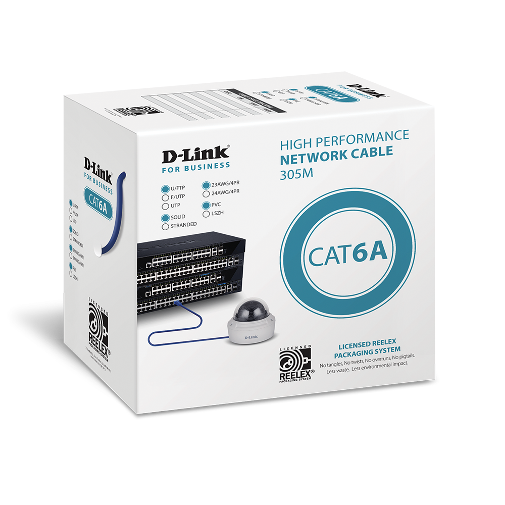 D-Link NCB-6AUFS23BLU-305 Cat6A U-FTP 23AWG Network Cable, 305m in Reelex packaging, Blue