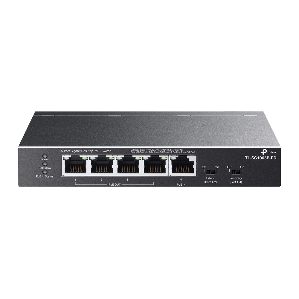 TP-Link TL-SG1005P-PD 5-Port Gigabit Desktop PoE+ Switch with 1-Port PoE++ In and 4-Port PoE+Out