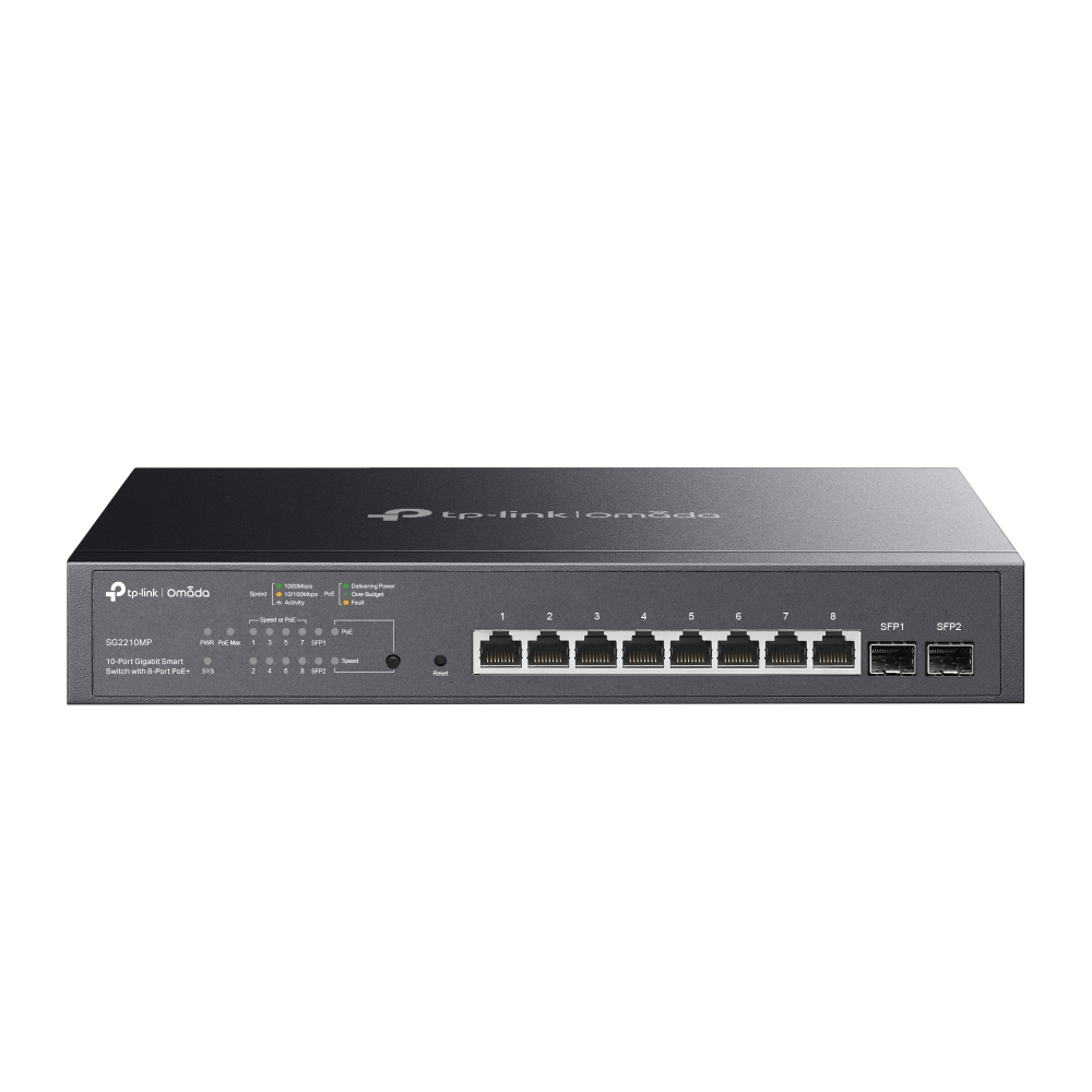 TP-Link SG2210MP 10-Port Gigabit Smart Switch with 8-Port PoE+ 1xFan 14.9Mpps Support Omada SDN