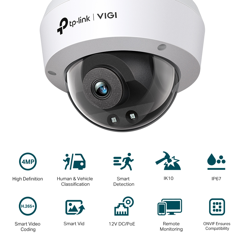 TP-Link VIGI C240I(4mm) 4MP IR Dome Network Camera, Smart Detection