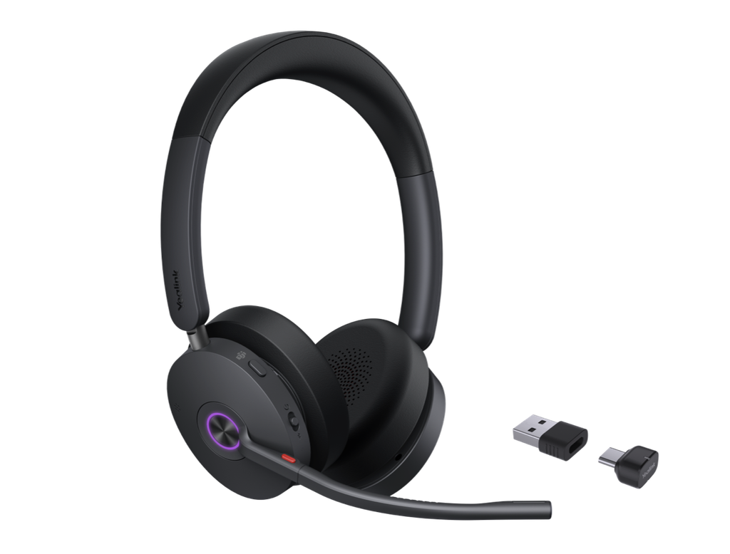 Yealink BH74-CH-UC-C/A Wireless (Bh74) UC Stereo BT Anc Headset, Chargestand, Bt51, Black, C TO A Adapter