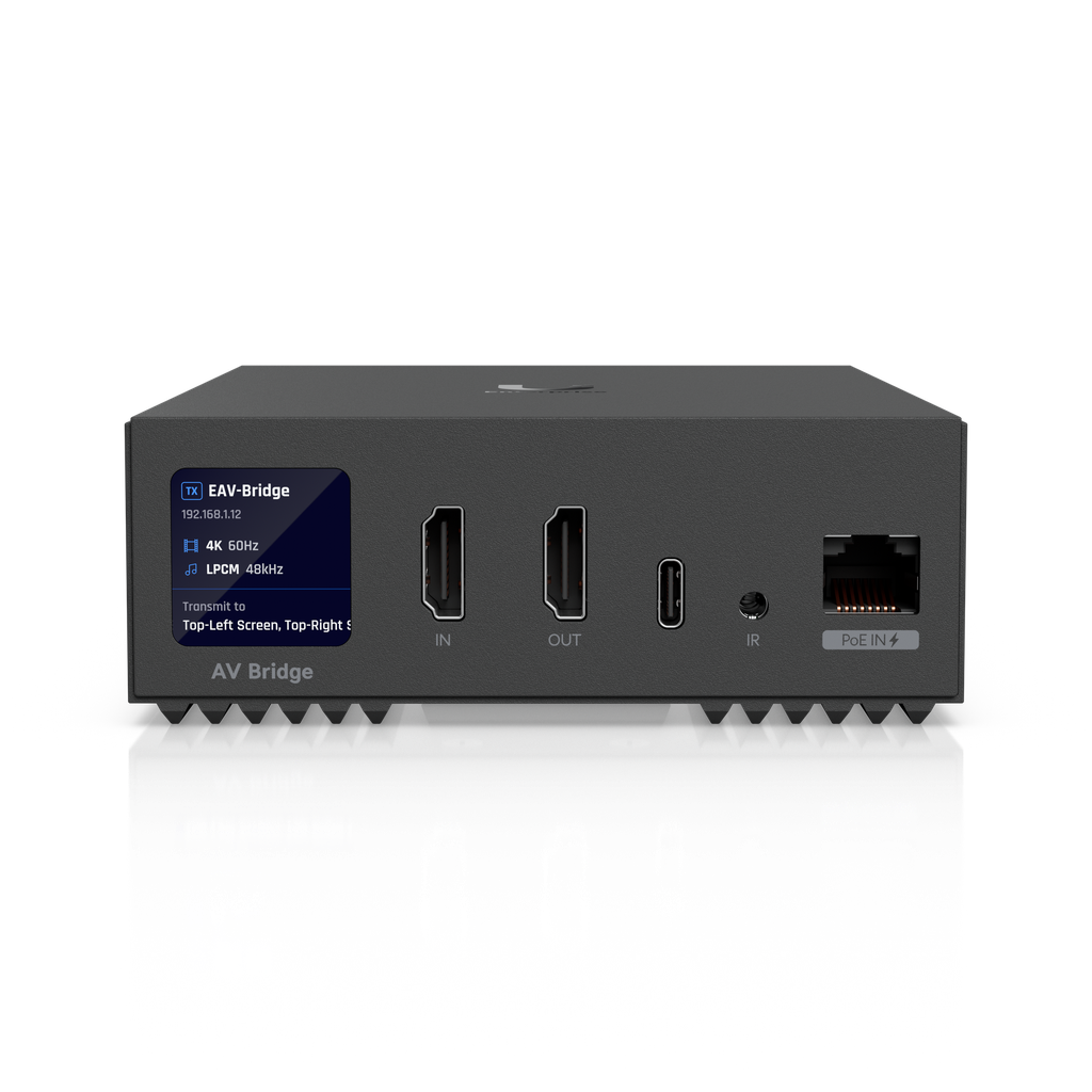 Ubiquiti UniFi Enterprise Audio/Video Bridge (EAV-Bridge) — PoE+ AV-over-IP Transceiver with HDMI 2.0 4K60, XLR Professional Audio I/O, 48V Phantom Power and 1.3" Touchscreen