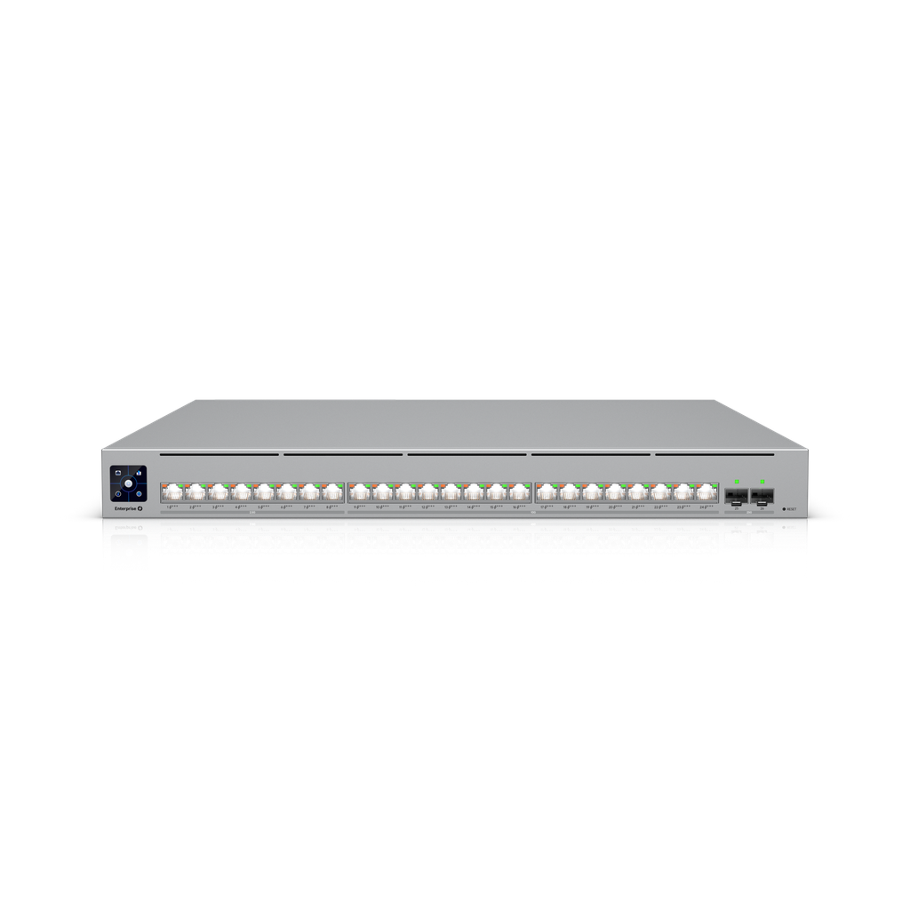 Ubiquiti UniFi ECS-24-PoE — Enterprise Campus 1U Layer 3 Etherlighting™ Switch with 16 × 10 GbE + 8 × 2.5 GbE PoE+++ Ports and 2 × 25G SFP28 Uplinks (460 Gbps, 1,050W PoE Budget)
