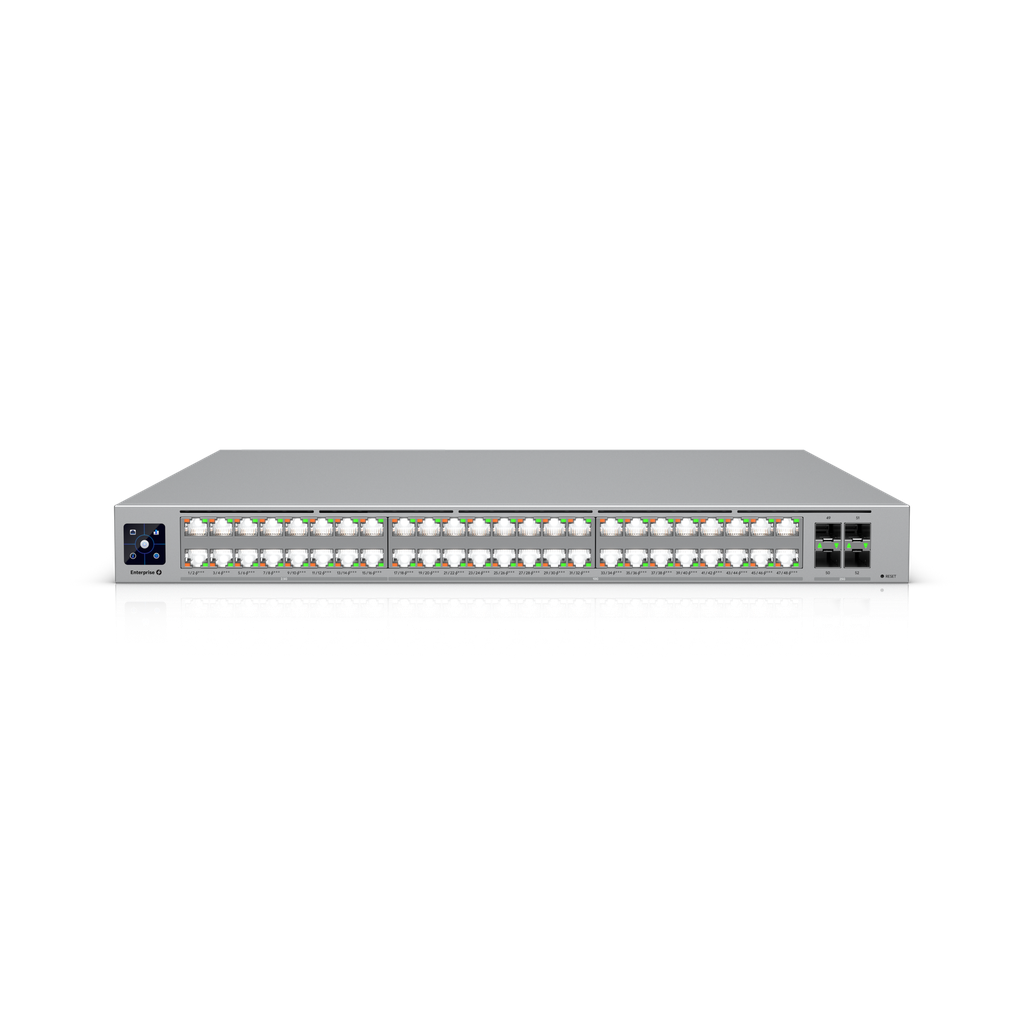 Ubiquiti UniFi ECS-48-PoE — Enterprise Campus 1U Layer 3 Etherlighting™ Switch with 32 × 10 GbE + 16 × 2.5 GbE PoE+++ Ports and 4 × 25G SFP28 Uplinks (920 Gbps, 2,150W PoE Budget)