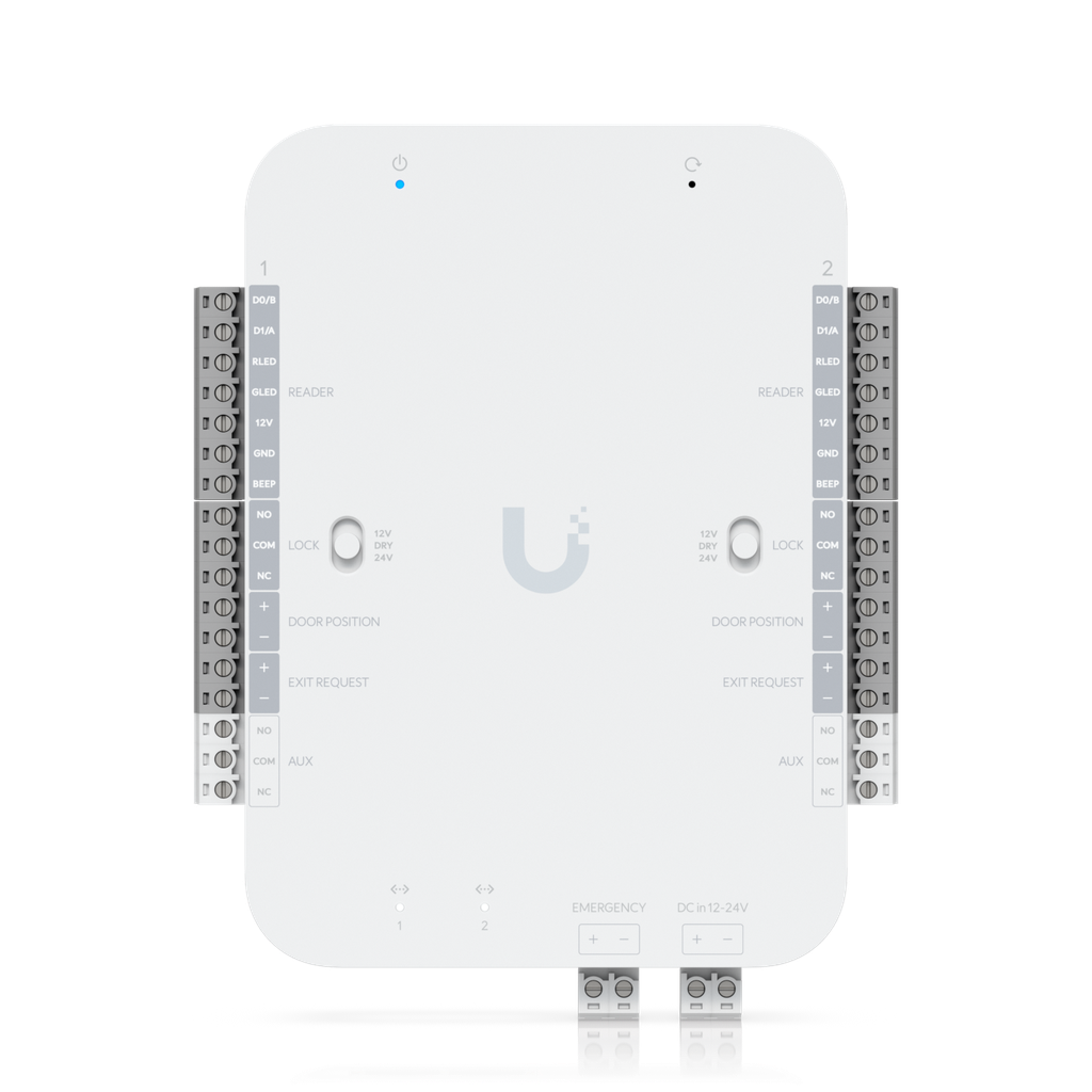 Ubiquiti UniFi UA-Retrofit-Hub-2 — UniFi Access 2-Door Retrofit Hub with Wiegand / OSDP Reader Support, 12/24V DC Lock Outputs, DIN Rail Mount (10,000 Users)