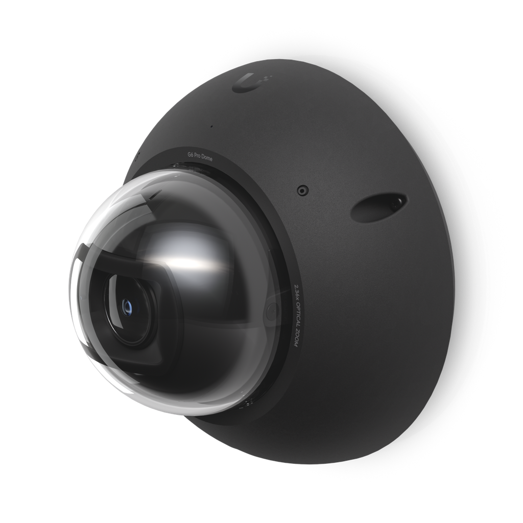 Ubiquiti UniFi UVC-G6-Pro-Dome (Black) — Indoor/Outdoor 4K 8MP Vandal-Resistant Dome Camera with Large 1/1.2" CMOS Sensor, 2.36× Optical Zoom, Multi-TOPS AI Engine, 40 m IR Night Vision, IP66 + IK10, Built-in Microphone, microSD and PoE+