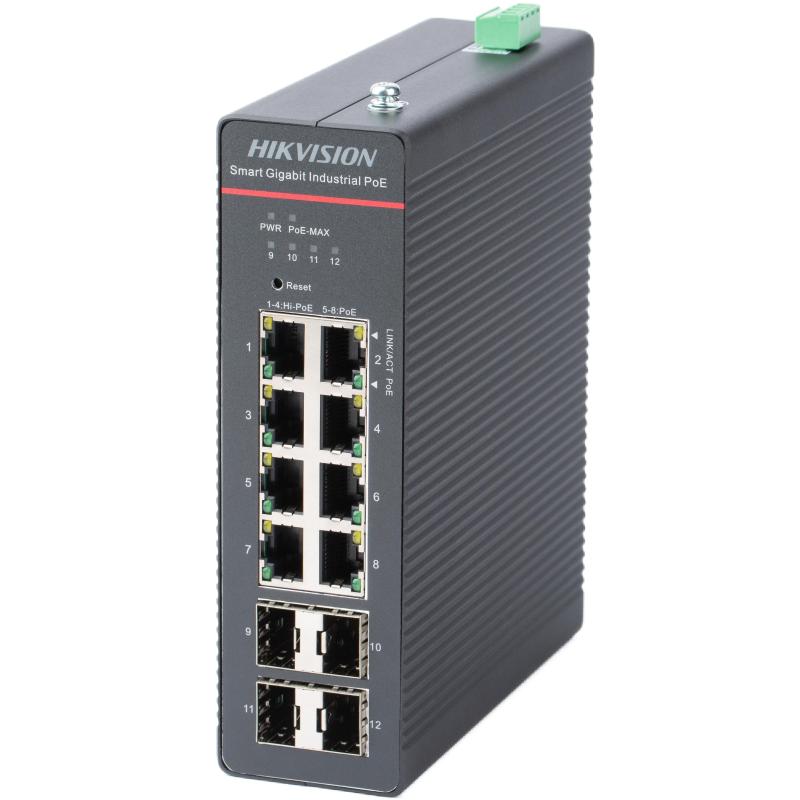 Hikvision DS-3T1512HP-SI-8P4F 8-Port Gigabit Industrial Smart Managed Hi-PoE Switch (4 SFP)