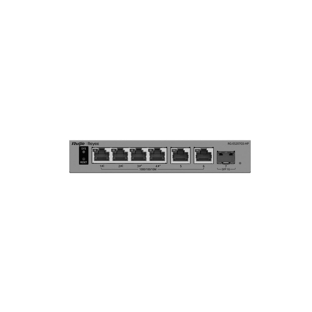 Ruijie RG-ES207GS-HP 7-Port Gigabit Smart Cloud-Managed PoE++ Switch, 2 x PoE++ + 2 x PoE+, 120W, 1 x SFP