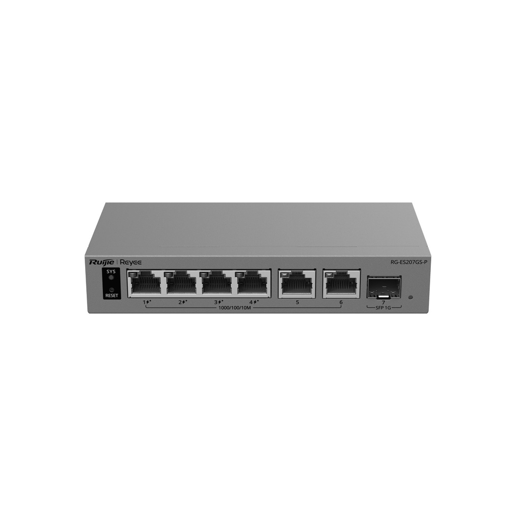 Ruijie RG-ES207GS-P 7-Port Gigabit Smart Cloud-Managed PoE Switch, 4 x PoE+ 54W, 1 x SFP Uplink
