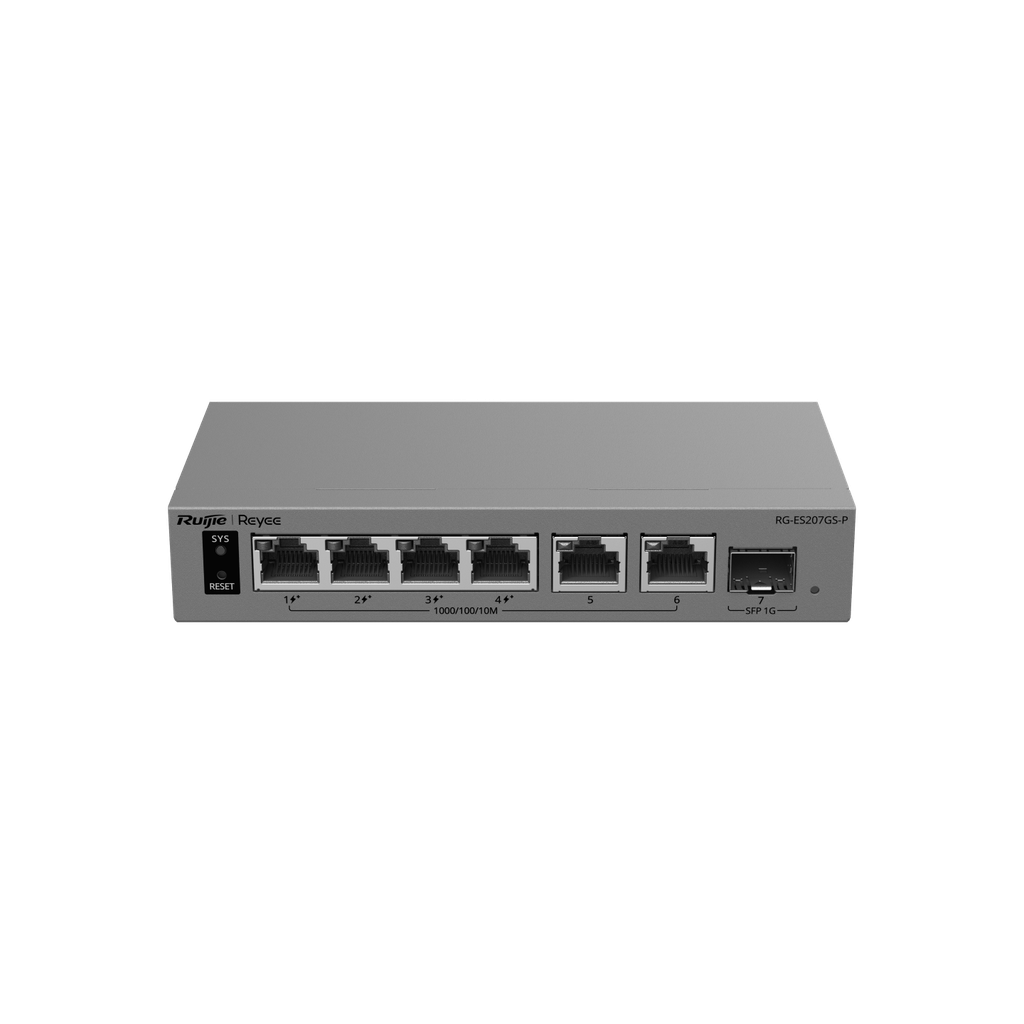 Ruijie RG-ES207GS-P, 6-Port Gigabit Smart Cloud-Managed PoE Switch with 1 x SFP, 54W