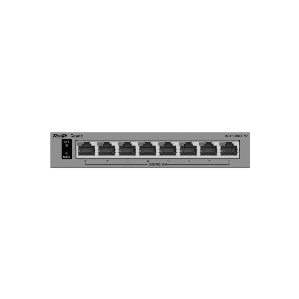 Ruijie RG-ES208GC-V2 8-Port Gigabit Smart Cloud-Managed Non-PoE Switch, Fanless, 6 kV Surge