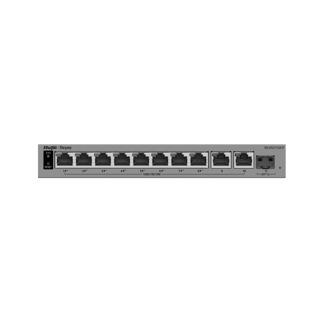 Ruijie RG-ES211GS-P 11-Port Gigabit Smart Cloud-Managed PoE Switch, 8 x PoE+ 120W, 1 x SFP Uplink