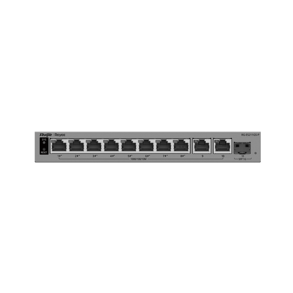 Ruijie RG-ES211GS-P, 10-Port Gigabit Smart Cloud-Managed PoE Switch with 1 x SFP, 120W