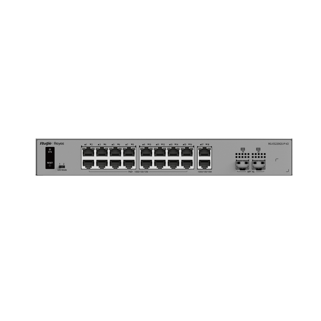 Ruijie RG-ES220GS-P-V2, 20-Port Gigabit Smart Cloud-Managed PoE Switch with 2 x SFP, 250W