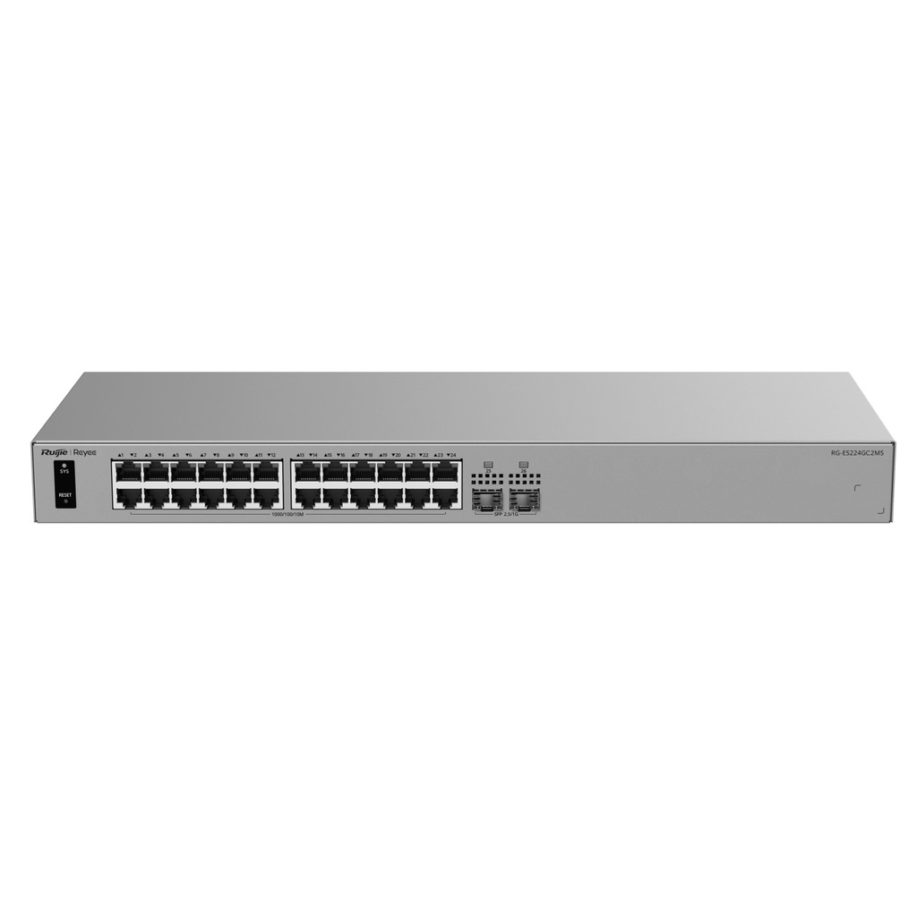 Ruijie RG-ES224GC2MS 24-Port Gigabit Smart Cloud-Managed Switch with 2 x 2.5GE SFP Uplinks, ERPS, Fanless