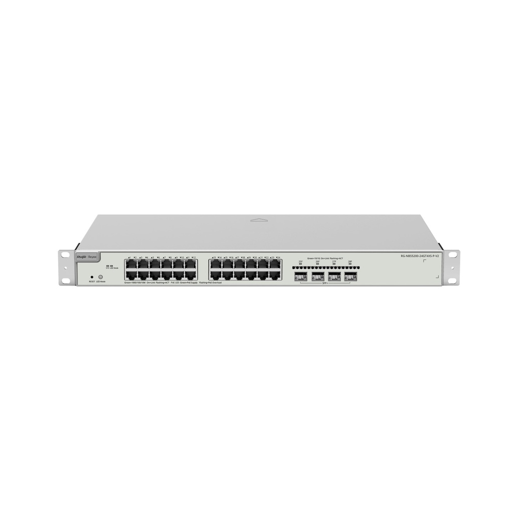 Ruijie RG-NBS5200-24GT4XS-P-V2 24-Port Gigabit Layer 3 Cloud Managed PoE+ Switch, 4 x 10G SFP+, 370W