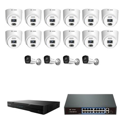 16 Camera Commercial Security Camera System, 12 Turret + 4 Bullet, 32CH NVR + 16-Port PoE Switch